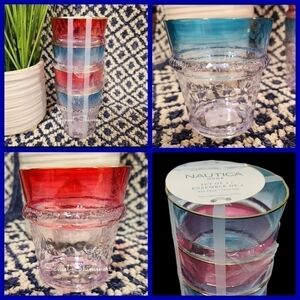 8 Patriotic Nautica Outdoor Indoor Acrylic Gold Rimmed Patriotic Drink Glasses